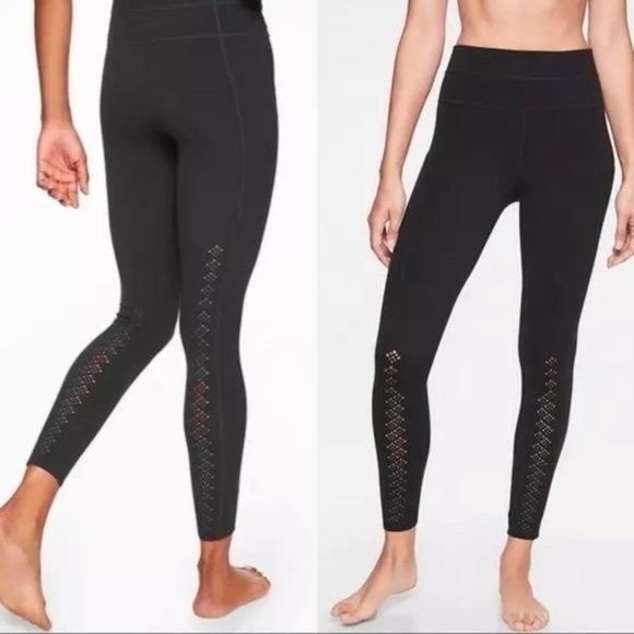 Athleta Black Niyama 7/8 Length Laser Cut Side Pockets Leggings 353777 EUC S - Picture 3 of 12